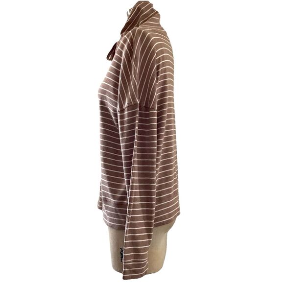 Haven Well Within Mocha Brown Striped Cotton Funnel Neck Long Sleeve Top - XS - Picture 4 of 9